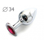 Коническая серебристая анальная втулка с малиновым кристаллом - 8,2 см. - Anal Jewelry Plug - купить с доставкой в Северодвинске