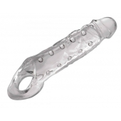 Прозразная закрытая насадка на пенис с поддержкой мошонки Clearly Ample Penis Enhancer - 22 см. - XR Brands - в Северодвинске купить с доставкой