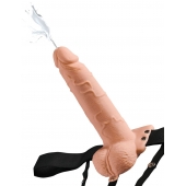 Телесный полый страпон с имитацией эякуляции 7.5  Hollow Squirting Strap-On with Balls Flesh - 21,6 см. - Pipedream - купить с доставкой в Северодвинске