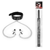 Черный ошейник с зажимами на соски на цепочке - Notabu - купить с доставкой в Северодвинске Черный ошейник с зажимами на соски на цепочке - Notabu - купить с доставкой в Северодвинске