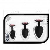 Набор черных анальных пробок с красным кристаллом-сердечком Bling Plugs Training Kit - Blush Novelties - купить с доставкой в Северодвинске