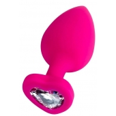 Розовая анальная втулка Diamond Heart с прозрачным кристаллом - 9,5 см. - ToyFa - купить с доставкой в Северодвинске