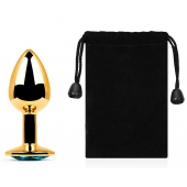 Золотистая анальная пробка с голубым стразом - 7,2 см. - Anal Jewelry Plug - купить с доставкой в Северодвинске