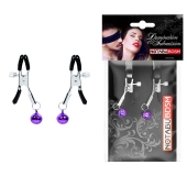 Оригинальные зажимы на соски с фиолетовыми шариками - Notabu - купить с доставкой в Северодвинске