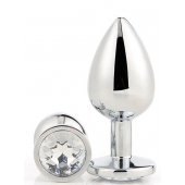 Серебристая анальная втулка с прозрачным кристаллом - 7,1 см. - Dream Toys - купить с доставкой в Северодвинске