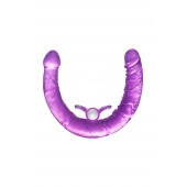 Фиолетовый двухсторонний фаллоимитатор с вибропулей - 35 см. - Toyfa Basic купить с доставкой в интернет-магазине Orgasmix в Северодвинске Фиолетовый двухсторонний фаллоимитатор с вибропулей - 35 см. - Toyfa Basic