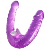 Фиолетовый двухсторонний фаллоимитатор с вибропулей - 35 см. - Toyfa Basic купить с доставкой в интернет-магазине Orgasmix в Северодвинске Фиолетовый двухсторонний фаллоимитатор с вибропулей - 35 см. - Toyfa Basic