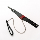 Черный широкий ошейник с красным декором и поводком - Crazy Handmade - купить с доставкой в Северодвинске