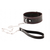 Черный широкий ошейник с красной строчкой и поводком - Crazy Handmade - купить с доставкой в Северодвинске Черный широкий ошейник с красной строчкой и поводком - Crazy Handmade - купить с доставкой в Северодвинске