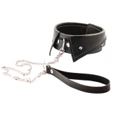 Черный ошейник-воротничок с металлическим поводком - Crazy Handmade - купить с доставкой в Северодвинске Черный ошейник-воротничок с металлическим поводком - Crazy Handmade - купить с доставкой в Северодвинске