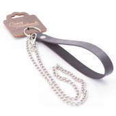 Серебристый металлический поводок с кожаной черной ручкой - 80 см. - Crazy Handmade - купить с доставкой в Северодвинске
