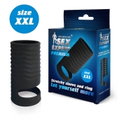 Черная открытая насадка на пенис с кольцом для мошонки XXL-size - 9,4 см. - Sex Expert - в Северодвинске купить с доставкой