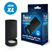 Черная открытая насадка на пенис с кольцом для мошонки XL-size - 8,9 см. - Sex Expert - в Северодвинске купить с доставкой
