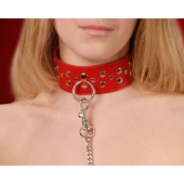 Красный кожаный ошейник с карабином и поводком - Sitabella - купить с доставкой в Северодвинске Красный кожаный ошейник с карабином и поводком - Sitabella - купить с доставкой в Северодвинске