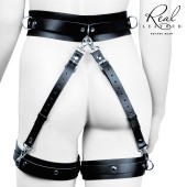 Черный кожаный пояс с гартерами - S-M - Notabu - купить с доставкой в Северодвинске