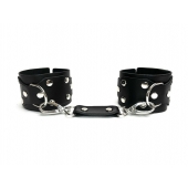 Черные кожаные наручники Sex Game - БДСМ Арсенал - купить с доставкой в Северодвинске