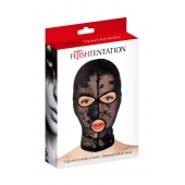Черная кружевная маска на голову с отверстиями для глаз и рта - Fetish Tentation - купить с доставкой в Северодвинске