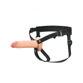 Телесный полый страпон на черных ремнях Hollow Silicone Strap-on - 17,8 см. - Pipedream - купить с доставкой в Северодвинске