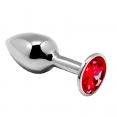 Серебристая анальная втулка Mini Metal Butt Plug Size M с красным кристаллом - Adrien Lastic