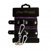 Черно-фиолетовые скругленные наручники с мягкой подкладкой - Crazy Handmade - купить с доставкой в Северодвинске Черно-фиолетовые скругленные наручники с мягкой подкладкой - Crazy Handmade - купить с доставкой в Северодвинске