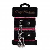 Черно-розовые скругленные наручники с мягкой подкладкой - Crazy Handmade - купить с доставкой в Северодвинске Черно-розовые скругленные наручники с мягкой подкладкой - Crazy Handmade - купить с доставкой в Северодвинске