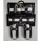 Набор фиксаторов из черной и белой натуральной кожи - Crazy Handmade - купить с доставкой в Северодвинске Набор фиксаторов из черной и белой натуральной кожи - Crazy Handmade - купить с доставкой в Северодвинске