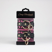 Черные кожаные наручники с розовой строчкой - Crazy Handmade - купить с доставкой в Северодвинске Черные кожаные наручники с розовой строчкой - Crazy Handmade - купить с доставкой в Северодвинске