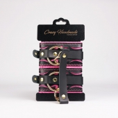 Черные кожаные оковы с розовой строчкой - Crazy Handmade - купить с доставкой в Северодвинске Черные кожаные оковы с розовой строчкой - Crazy Handmade - купить с доставкой в Северодвинске