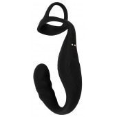 Черное эрекционное кольцо со стимуляцией промежности и анальной пробкой Cock Ring with RC Prostate Plug - Orion - в Северодвинске купить с доставкой