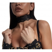 Черный ажурный чокер с золотистой фурнитурой - Crazy Handmade - купить с доставкой в Северодвинске