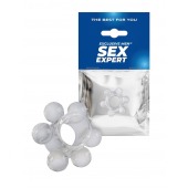 Прозрачное эластичное эрекционное кольцо с 6 шариками - Sex Expert - в Северодвинске купить с доставкой