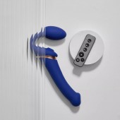 Синий безремневой страпон Multi Orgasm Bendable Strap-On size XL с клиторальной стимуляцией - Strap-on-me - купить с доставкой в Северодвинске