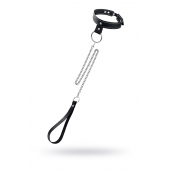 Черный узкий однослойный ошейник с серебристым поводком-цепочкой - Pecado - купить с доставкой в Северодвинске