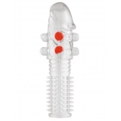 Гелевая прозрачная насадка с шариками и шипами - 14 см. - Toyfa Basic - в Северодвинске купить с доставкой Гелевая прозрачная насадка с шариками и шипами - 14 см. - Toyfa Basic - в Северодвинске купить с доставкой