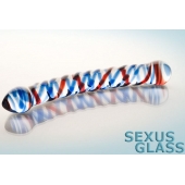 Двусторонний стеклянный фаллос с разноцветными спиралями - Sexus купить с доставкой в интернет-магазине Orgasmix в Северодвинске Двусторонний стеклянный фаллос с разноцветными спиралями - Sexus
