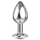 Малая серебристая анальная пробка Diamond Purple Sparkle Small с фиолетовым кристаллом - 7 см. - Lola Games - купить с доставкой в Северодвинске