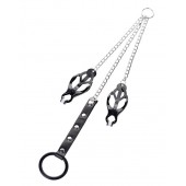 Черно-серебристые зажимы для сосков с кольцом для пениса TOYFA Metal - ToyFa - купить с доставкой в Северодвинске