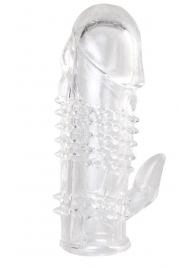 Прозрачная гелевая насадка с шипами и клиторальным отростком - 13 см. - Toyfa Basic - в Северодвинске купить с доставкой Прозрачная гелевая насадка с шипами и клиторальным отростком - 13 см. - Toyfa Basic - в Северодвинске купить с доставкой