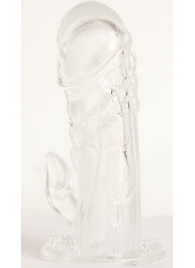 Прозрачная гелевая насадка с клиторальным отростком - 13 см. - Toyfa Basic - в Северодвинске купить с доставкой Прозрачная гелевая насадка с клиторальным отростком - 13 см. - Toyfa Basic - в Северодвинске купить с доставкой