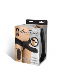 Чёрный полый страпон с вибрацией Unisex Vibrating Hollow Strap-On - 14 см. - Lux Fetish - купить с доставкой в Северодвинске