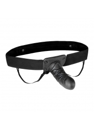 Чёрный полый страпон с вибрацией Unisex Vibrating Hollow Strap-On - 14 см. - Lux Fetish - купить с доставкой в Северодвинске