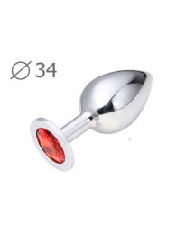 Коническая серебристая анальная втулка с красным кристаллом - 8,2 см. - Anal Jewelry Plug - купить с доставкой в Северодвинске