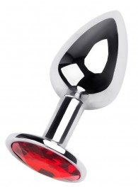 Маленькая коническая серебристая анальная пробка с красным кристаллом - 7 см. - ToyFa - купить с доставкой в Северодвинске