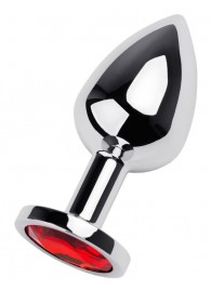 Серебристая коническая анальная пробка с красным кристаллом - 8 см. - ToyFa - купить с доставкой в Северодвинске