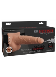 Телесный полый страпон с имитацией эякуляции 7.5  Hollow Squirting Strap-On with Balls Flesh - 21,6 см. - Pipedream - купить с доставкой в Северодвинске