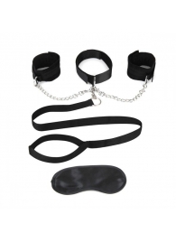 Чёрный ошейник с наручниками и поводком Collar Cuffs   Leash Set - Lux Fetish - купить с доставкой в Северодвинске