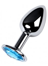 Серебристая конусовидная анальная пробка с голубым кристаллом - 7 см. - ToyFa - купить с доставкой в Северодвинске