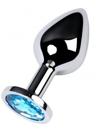 Серебристая конусовидная анальная пробка с голубым кристаллом - 8 см. - ToyFa - купить с доставкой в Северодвинске