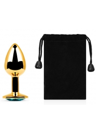 Золотистая анальная пробка с голубым стразом - 7,2 см. - Anal Jewelry Plug - купить с доставкой в Северодвинске