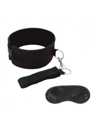 Черный ошейник с длинным поводком Collar and Leash Set - Lux Fetish - купить с доставкой в Северодвинске